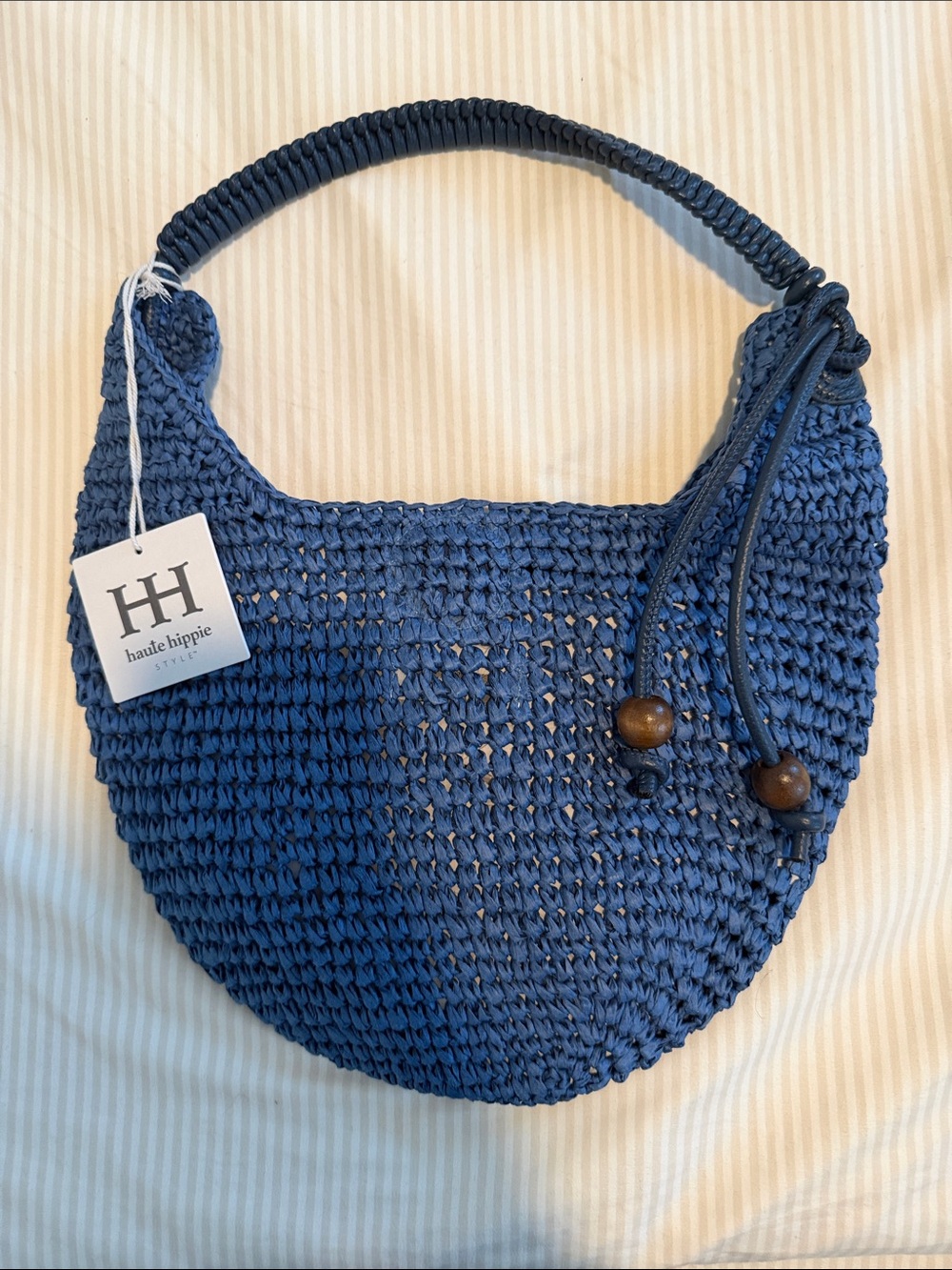 Haute Hippie Blue Woven Shoulder Bag with Braided Handle